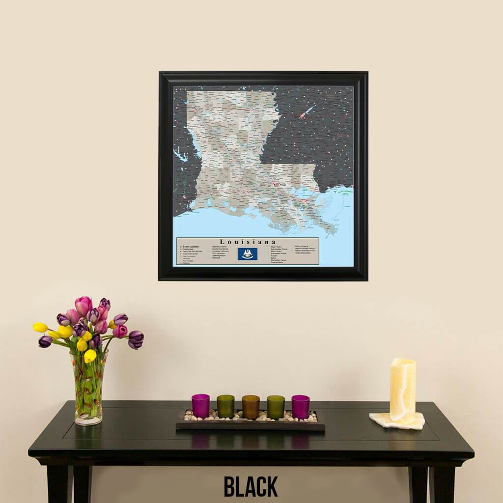 Earth Toned Louisiana Travel Map Black Frame