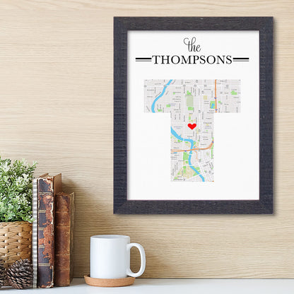 Letter Map Art Option 2 - Madison Black Frame