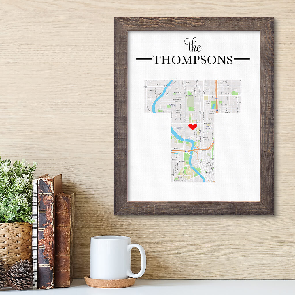 Letter Map Art Option 2 - Madison Natural Frame