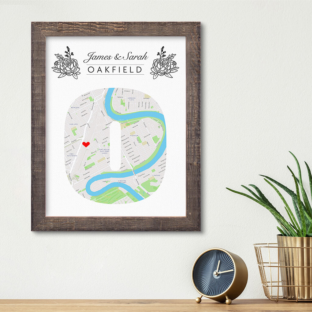 Letter Map Art Option 3 - Madison Natural Frame