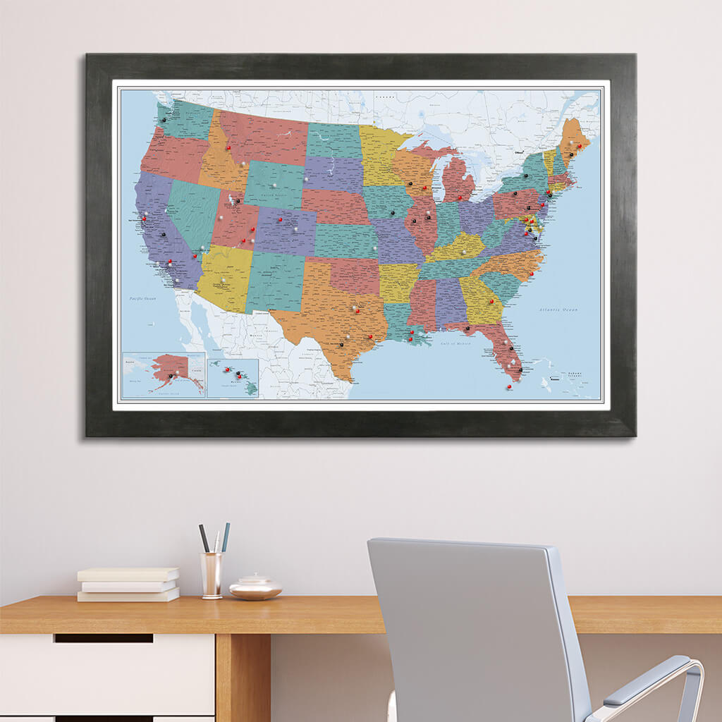 Blue Oceans Canvas Travel Map | USA Map with Pins - Push Pin Travel Maps