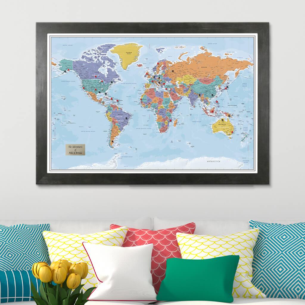 Push Pin Travel Maps - Blue Oceans World Travel Map with Pins