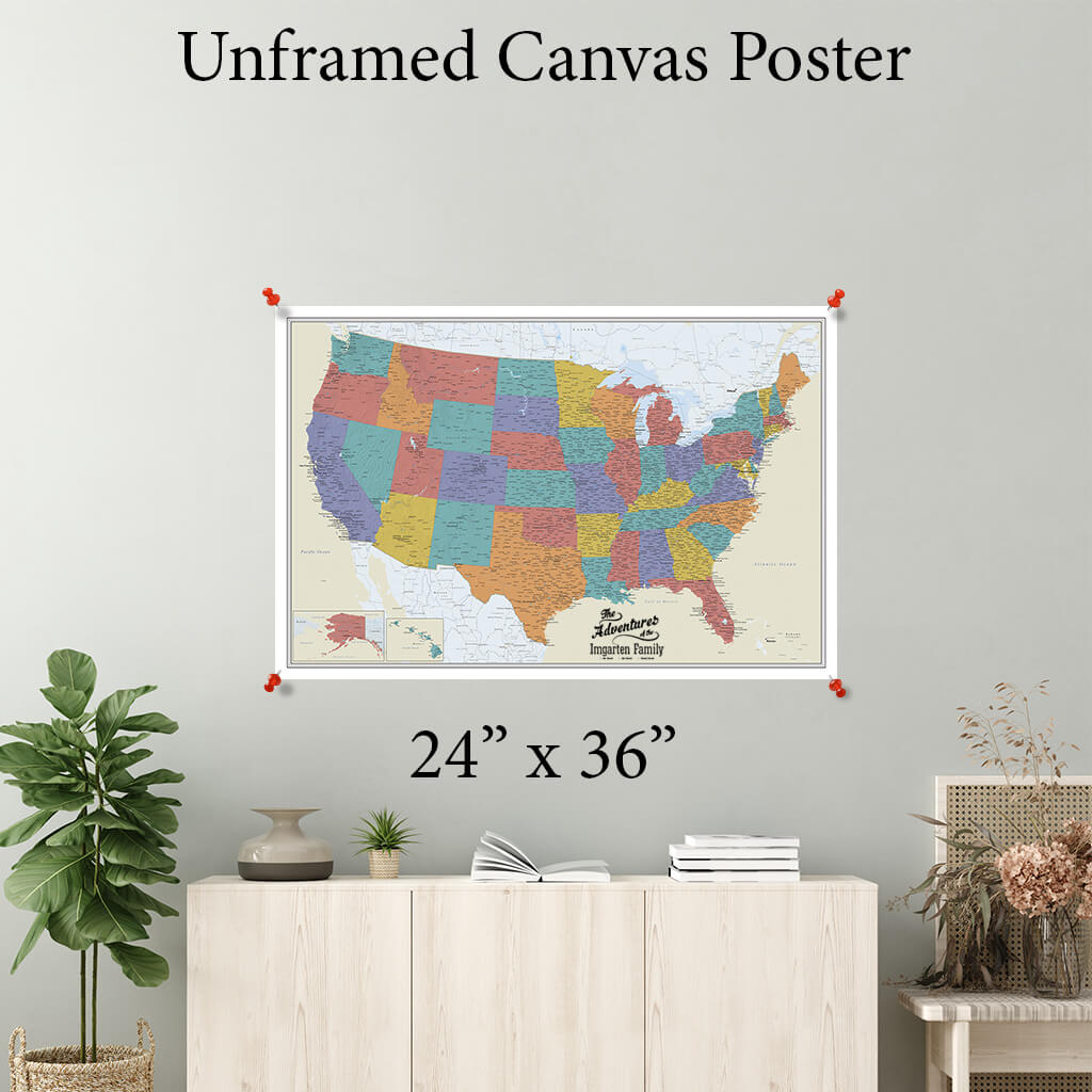 Tan Ocean USA Canvas Poster Map 24 x 36