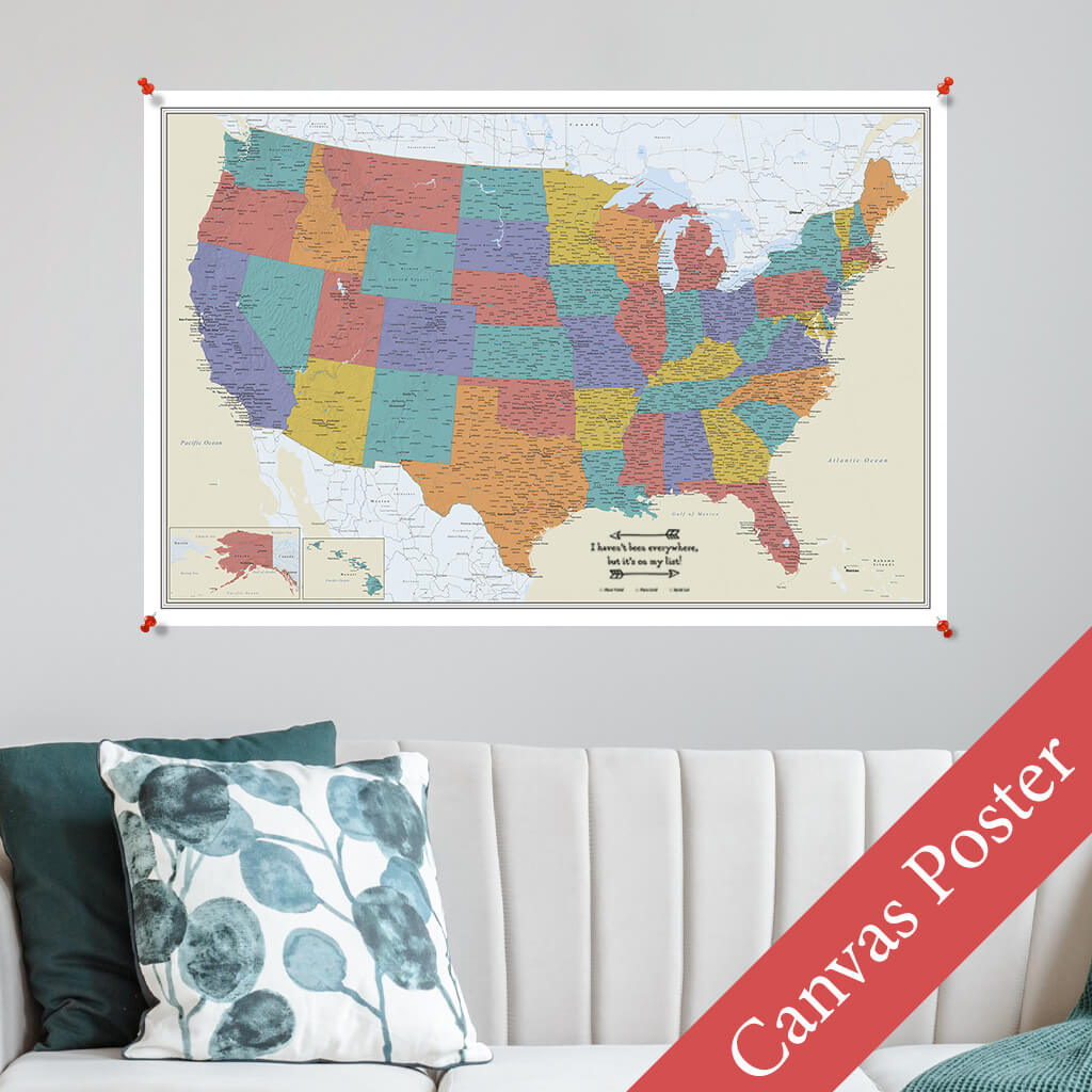 Tan Ocean USA Canvas Poster Map