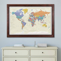 Canvas Tan World Map | Framed Canvas Map | Push Pin Travel Maps