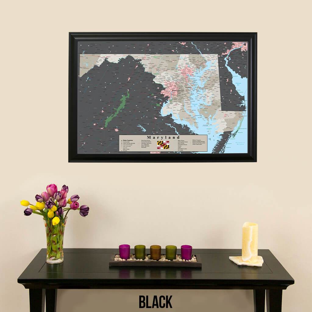 Earth Toned Maryland State Pin Map Black Frame