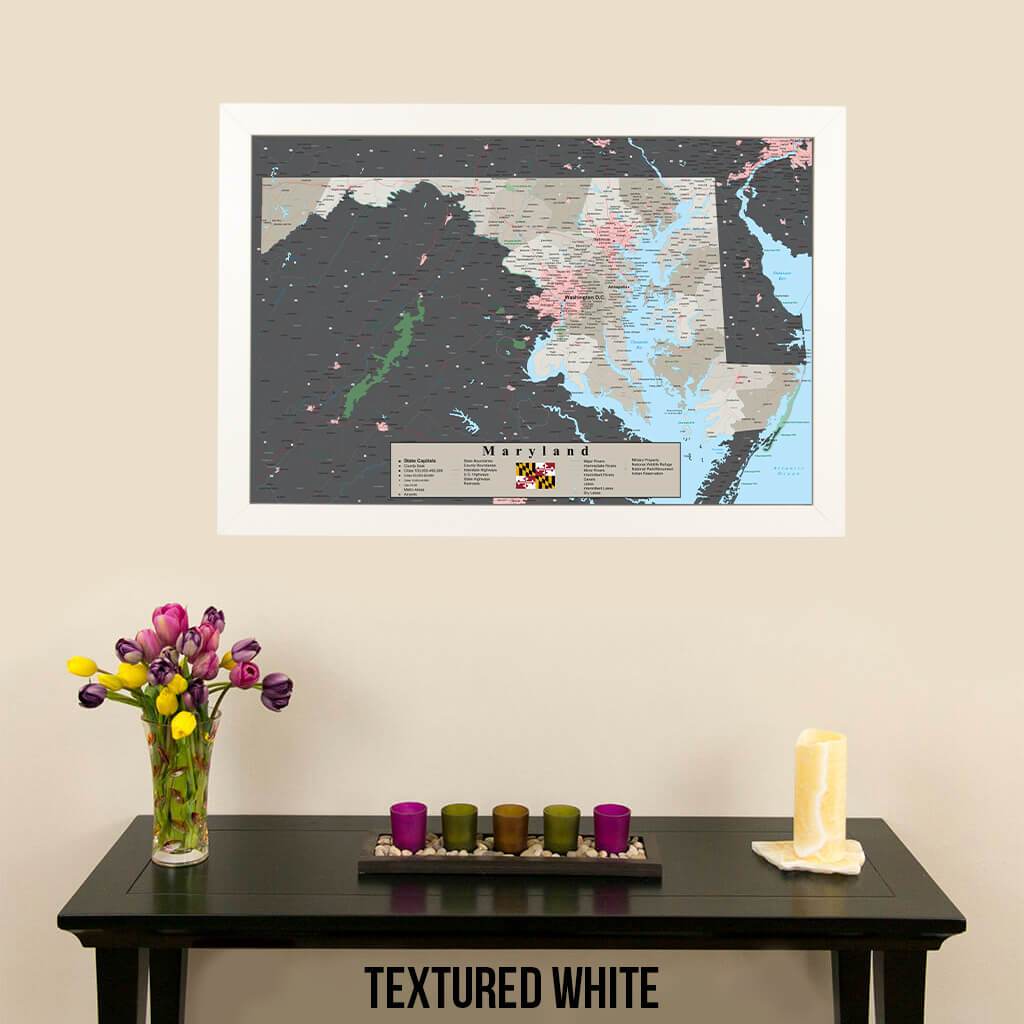 Earth Toned Maryland State Pin Map Textured White Frame