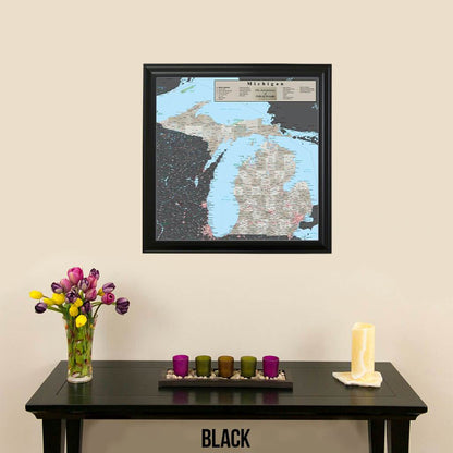 Earth Toned Michigan Travel Map Black Frame