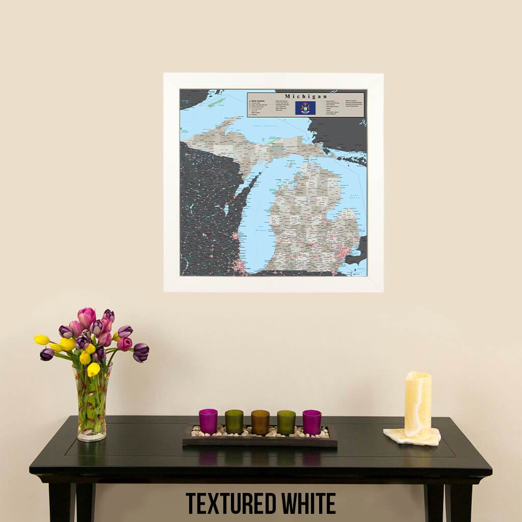 Earth Toned Michigan Travel Map Textured White Frame