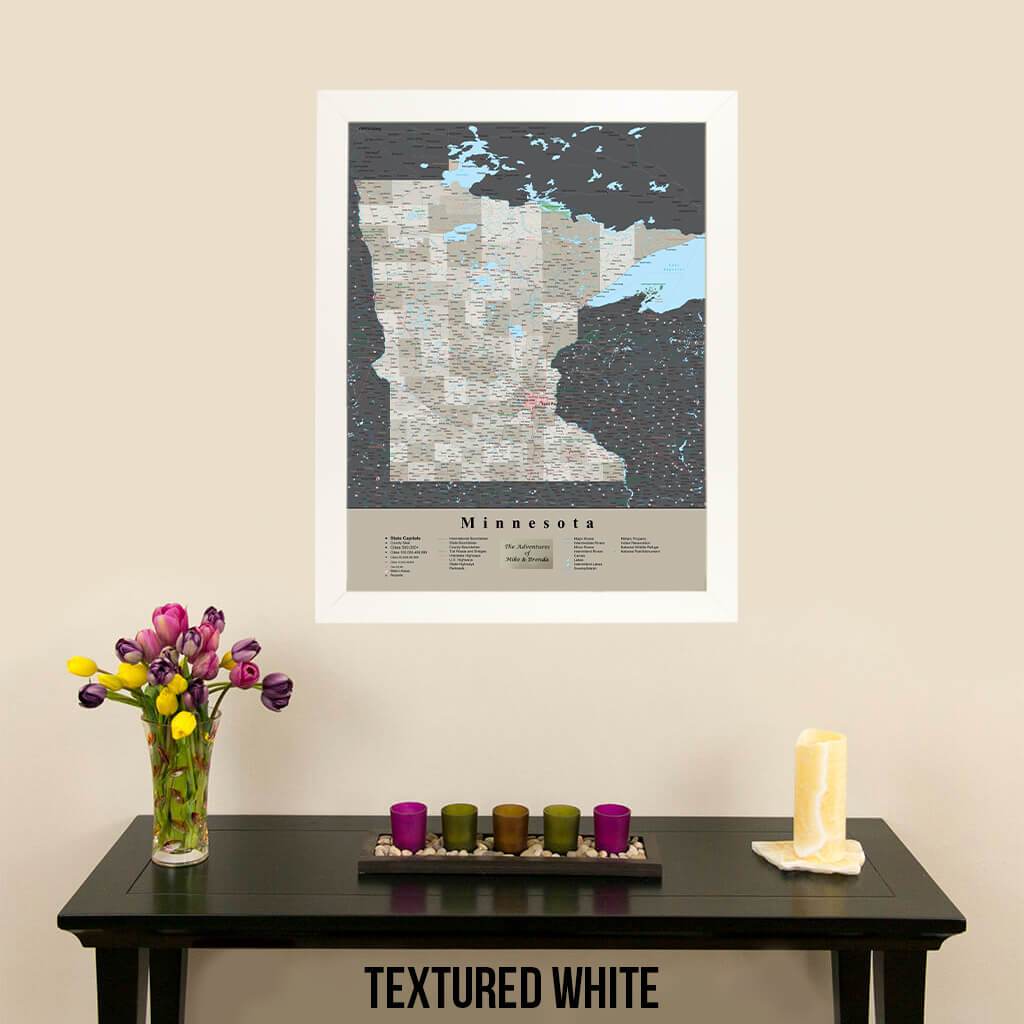Earth Toned Minnesota State Map with Pins Textured White Frame