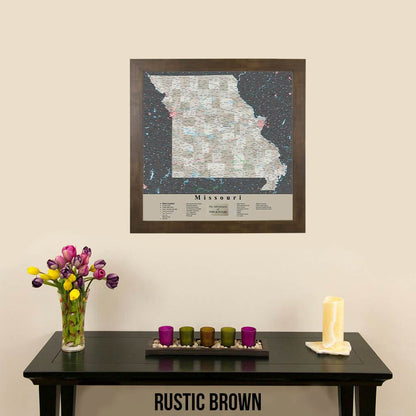 Earth Toned Missouri Push Pin Map Rustic Brown Frame