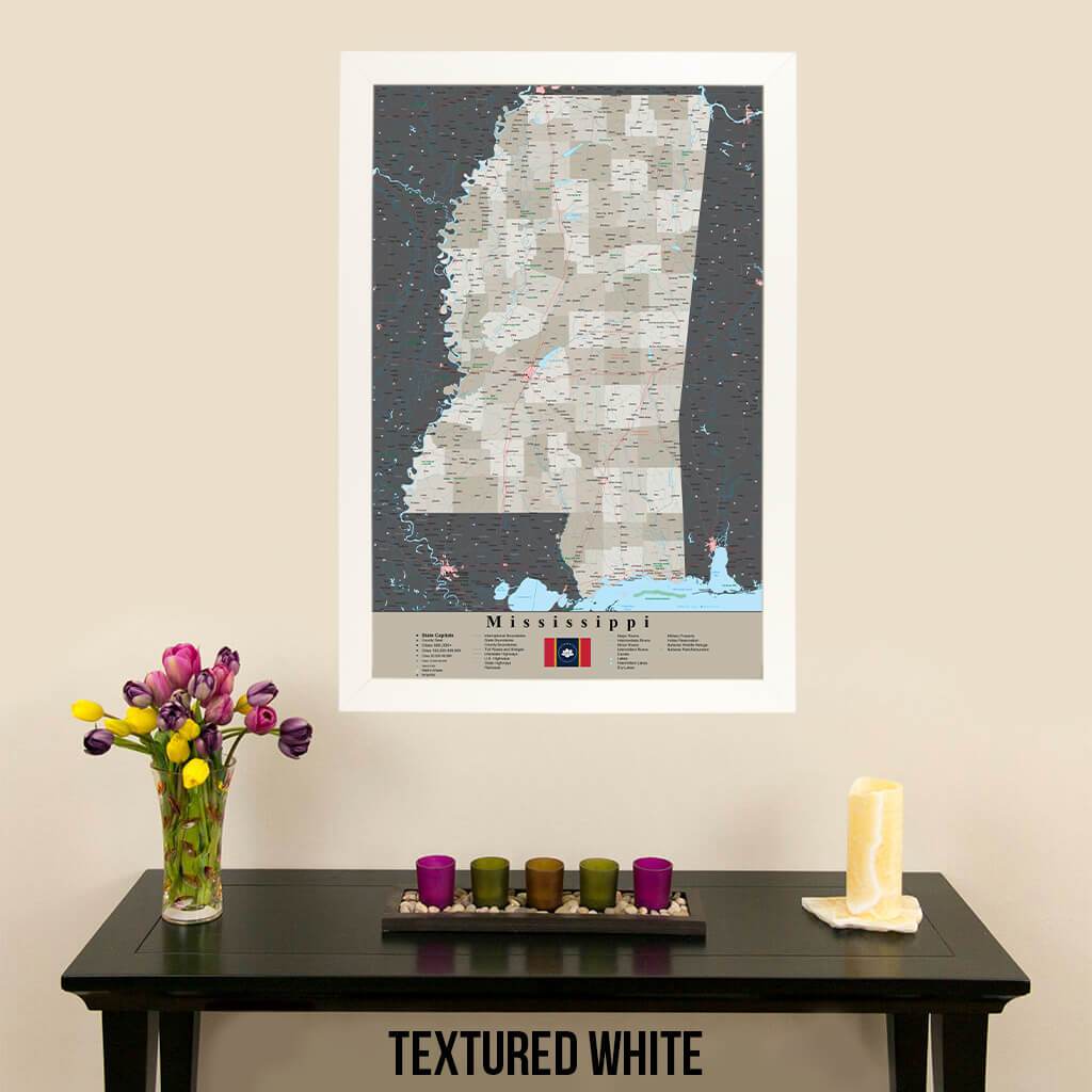 Earth Toned Mississippi State Travelers Map with Pins Modern Textured White Frame