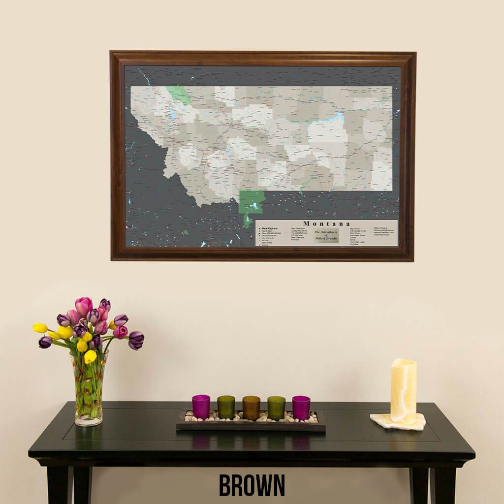 Earth Toned Montana State Push Pin Map Brown Frame