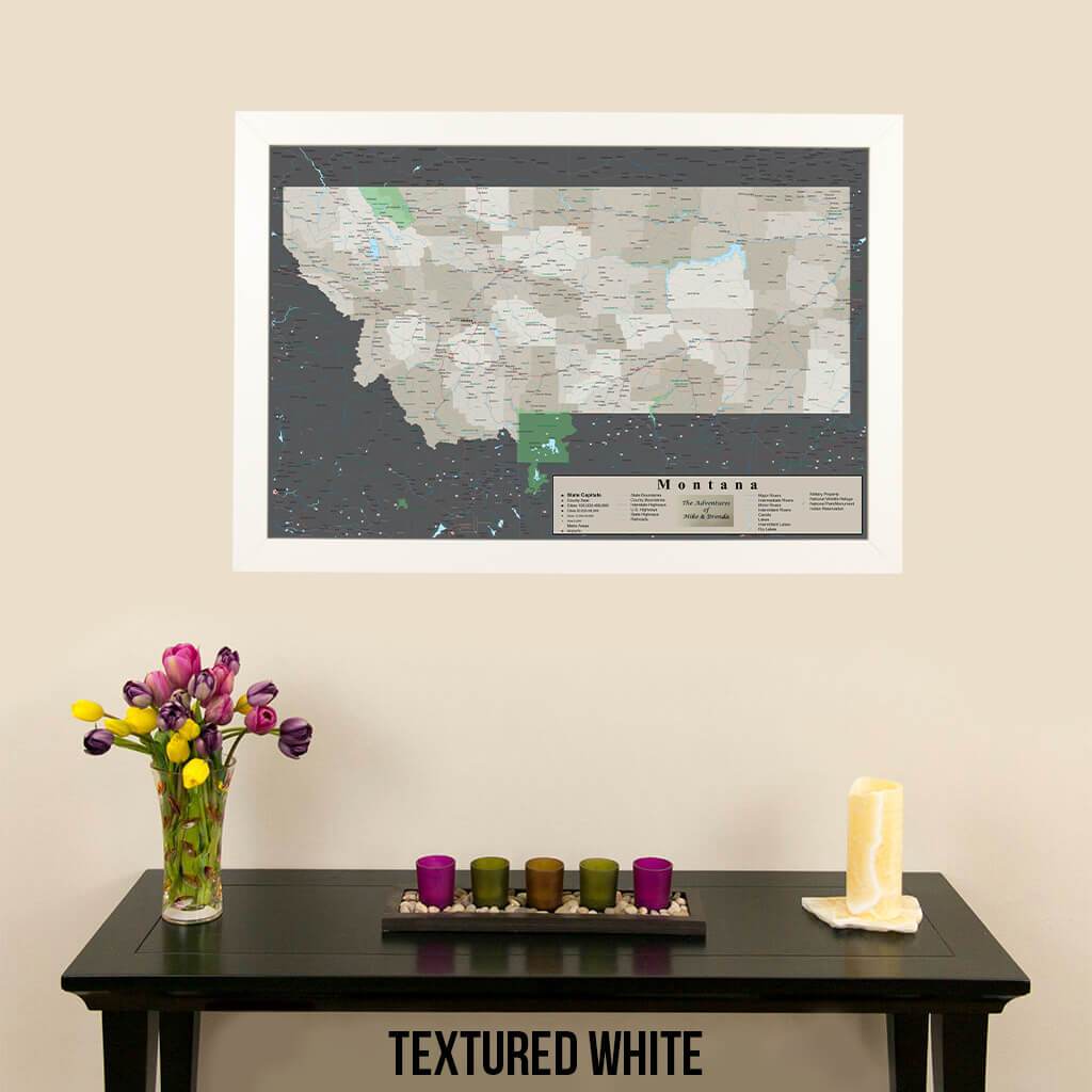 Earth Toned Montana State Push Pin Map Textured White Frame