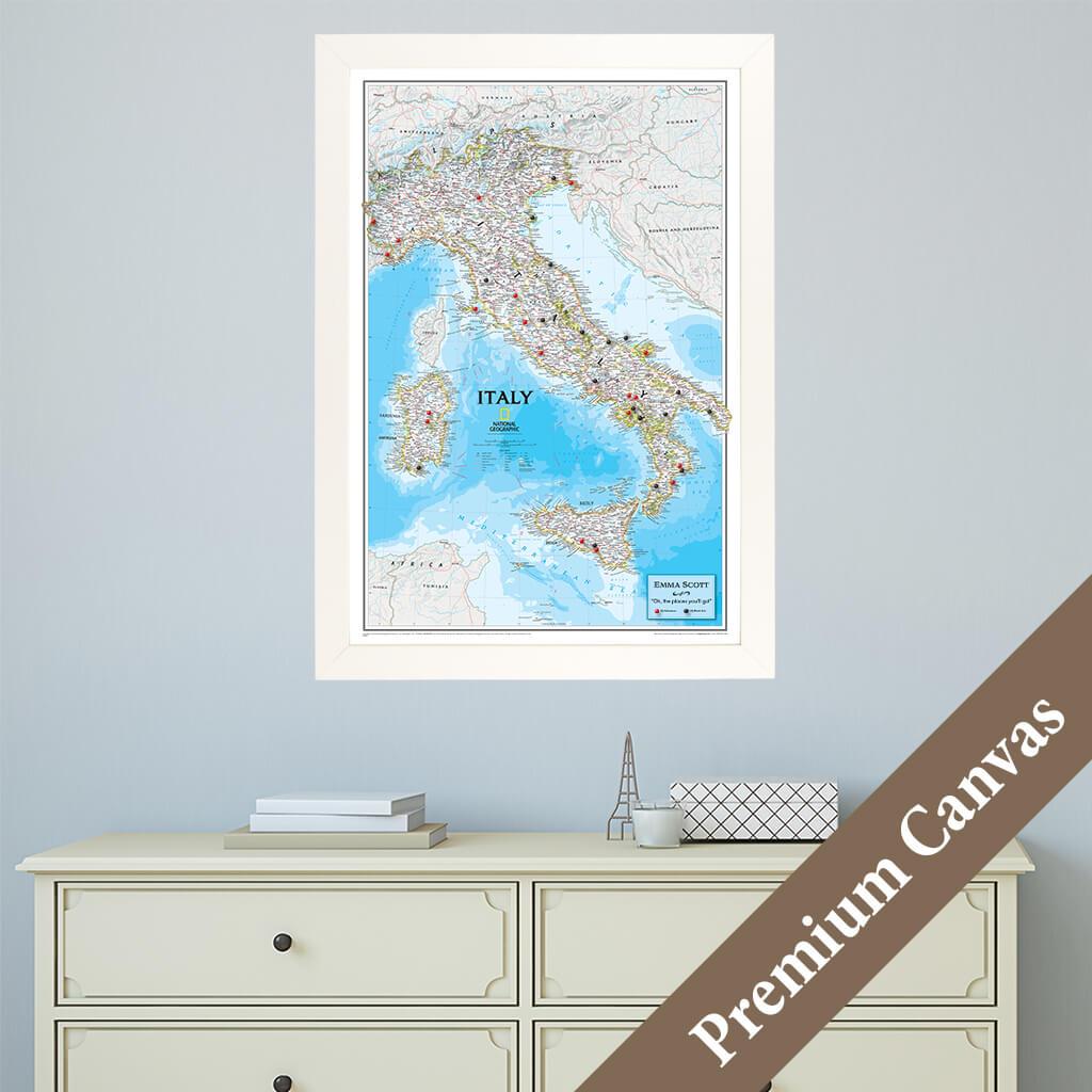 Canvas Italy Travel Map with Pins
