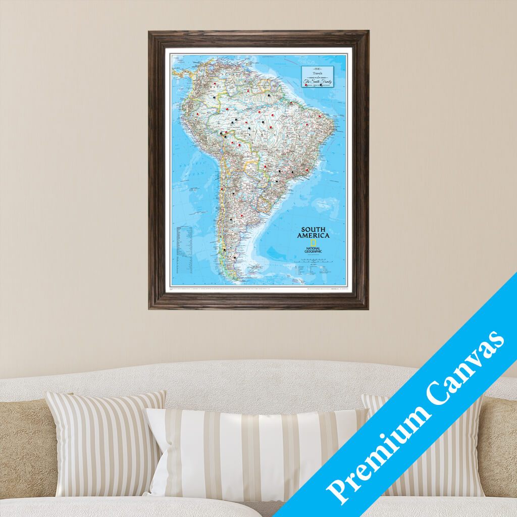 Canvas Classic South America Push Pin Map with Pins