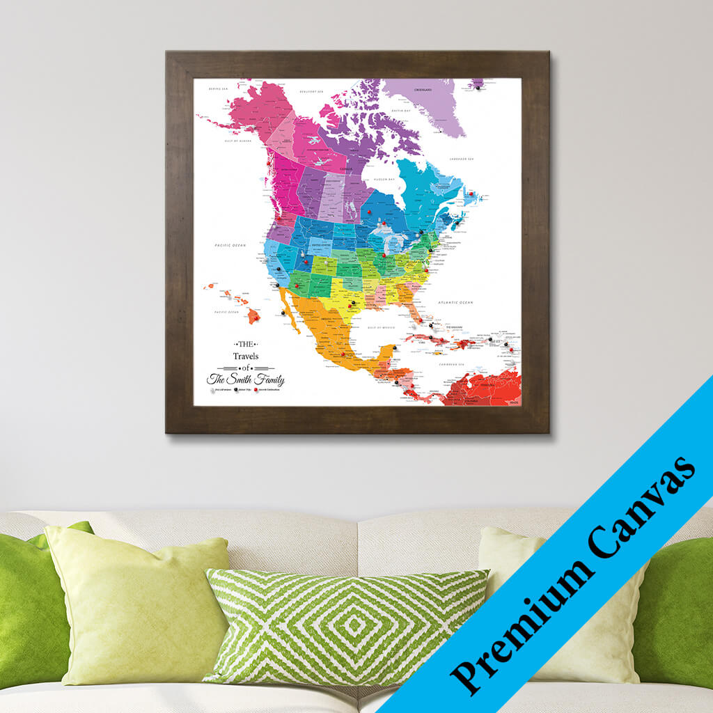 Canvas Colorful North America Travel Map with Pins