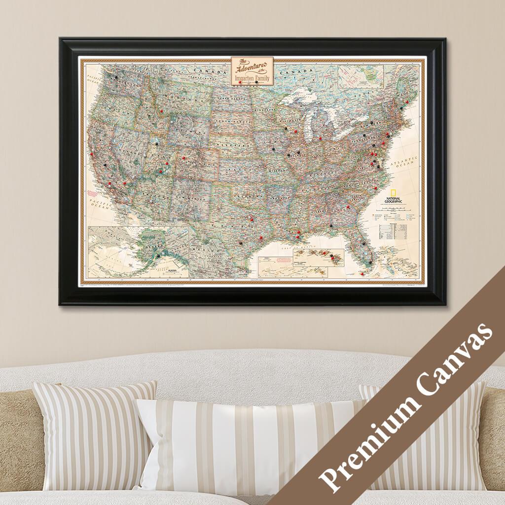 Canvas Executive USA Push Pin Travel Map