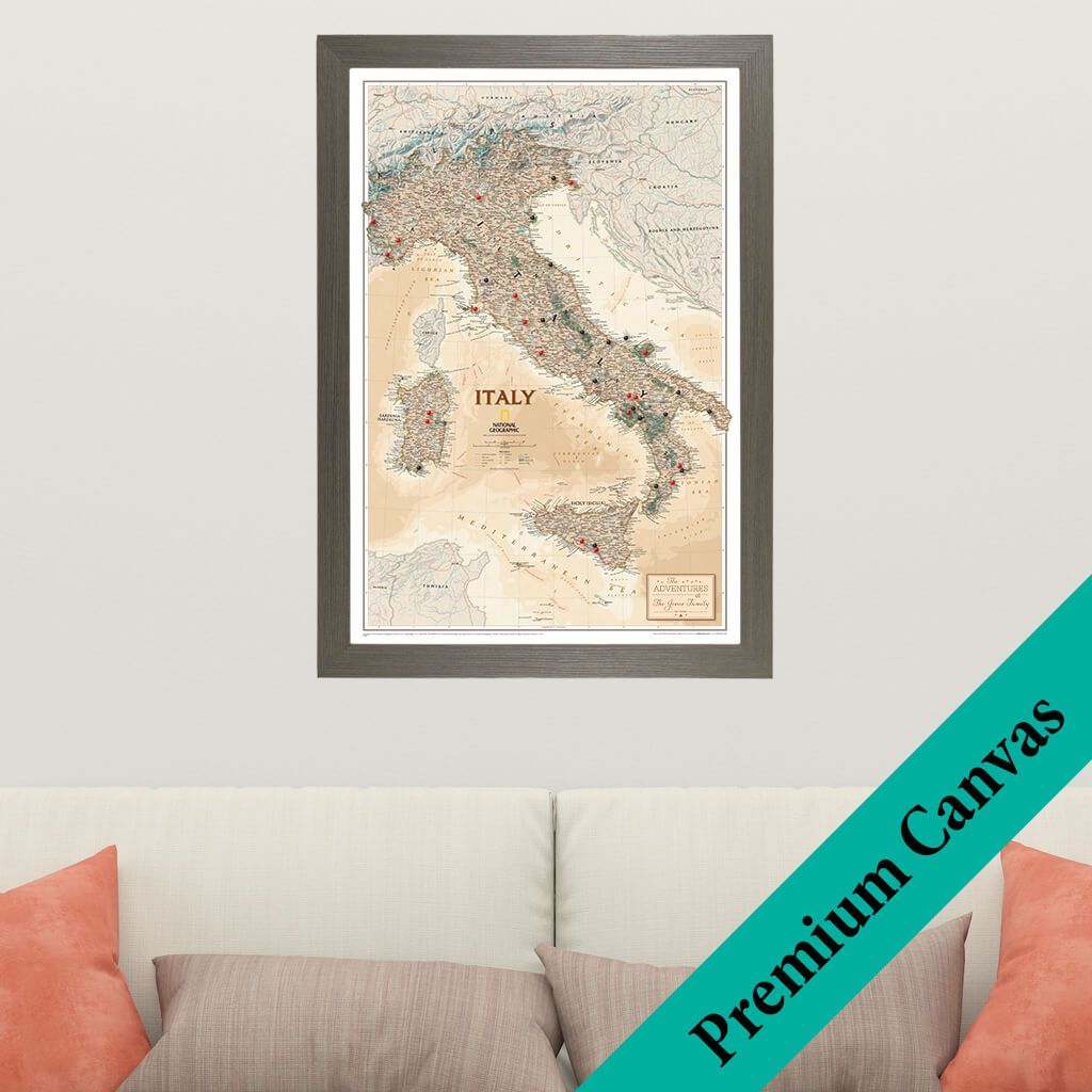 Canvas Executive Italy Travel Map with Push Pins 