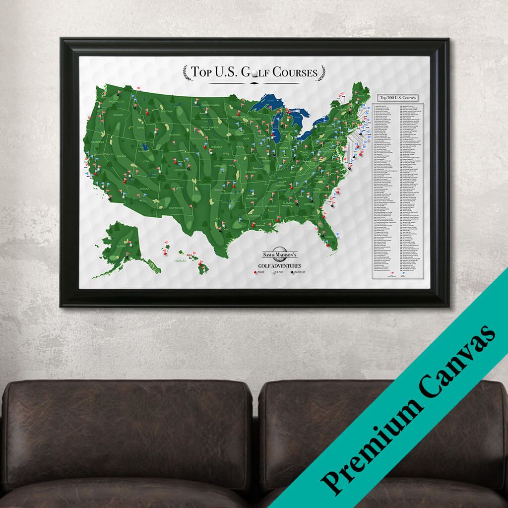 Top US Golf Courses Canvas Map with Pins