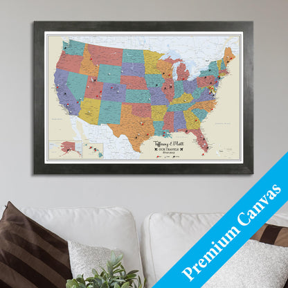 Canvas Tan Oceans USA Travelers Map