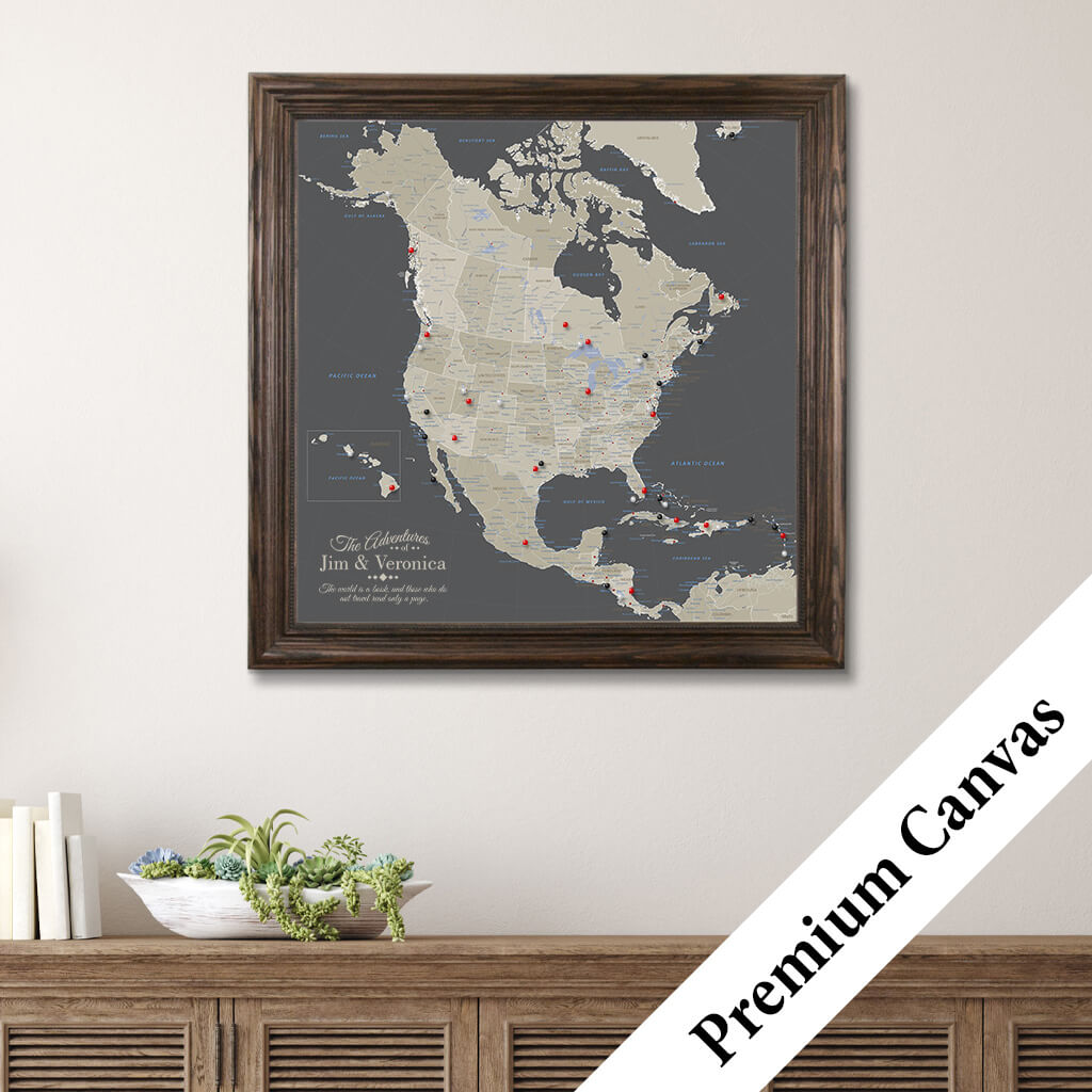 Canvas Earth Toned North America Map with Pins