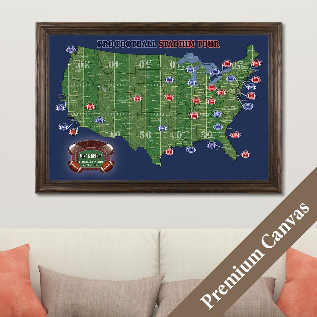 Canvas US Football Stadiums Map with Pins