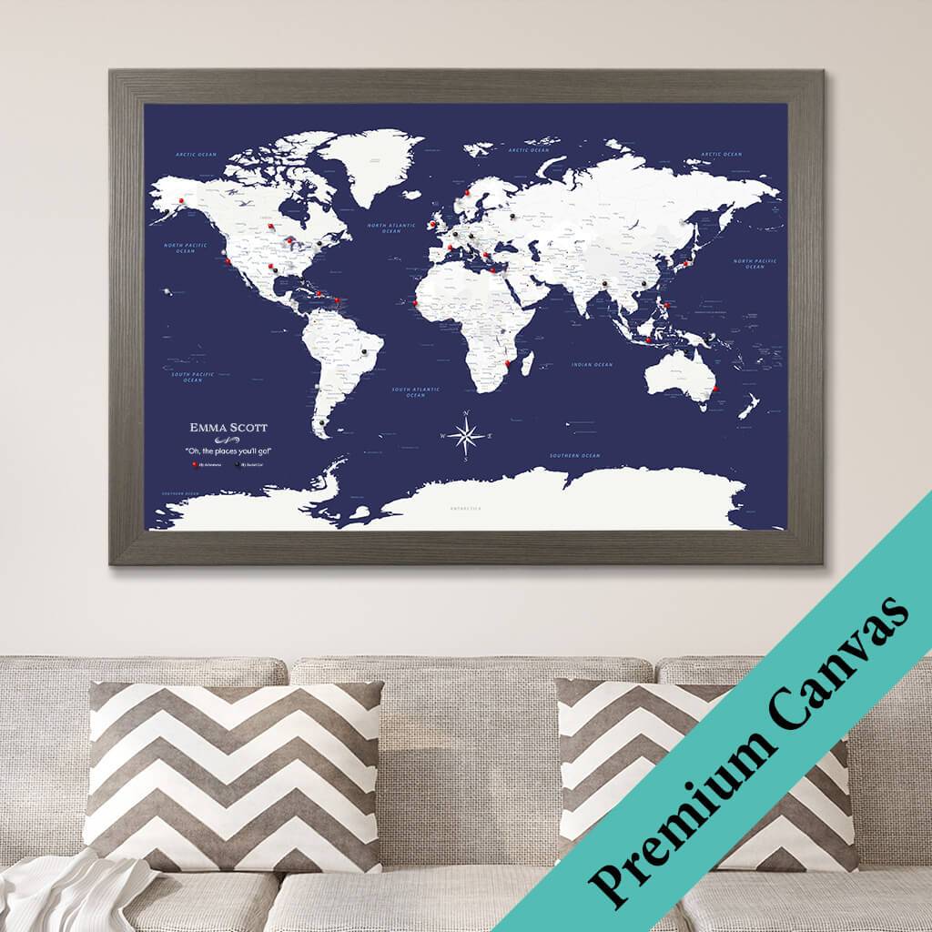 Navy Explorers World Map with Pins