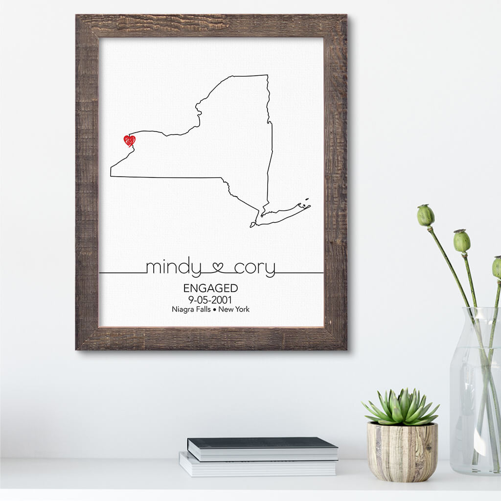 New York State Milestone Map Art - Framed Canvas Prints