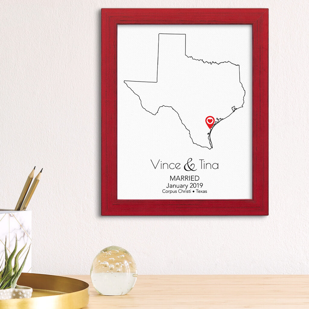 Texas State Map Art - Framed Personalized Canvas Prints