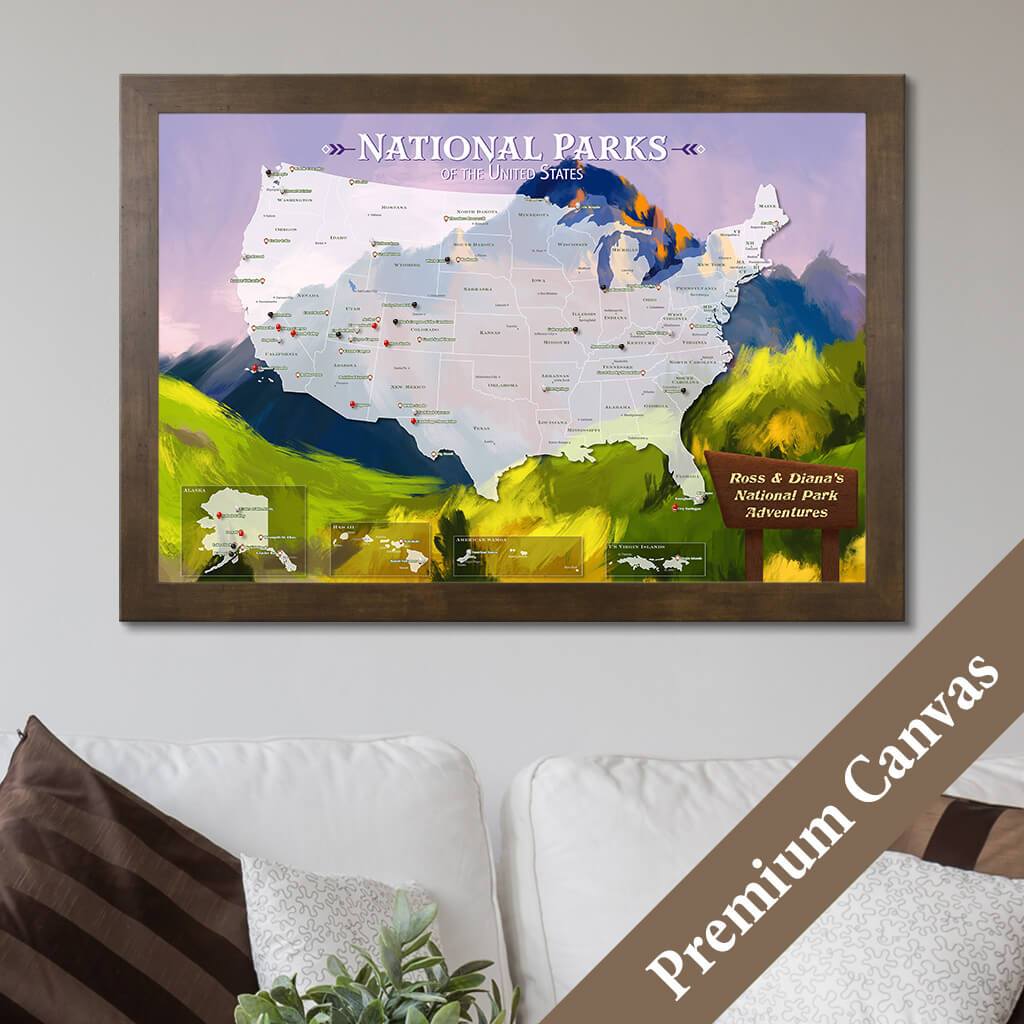 Canvas National Parks Watercolor Travel Map with Pins