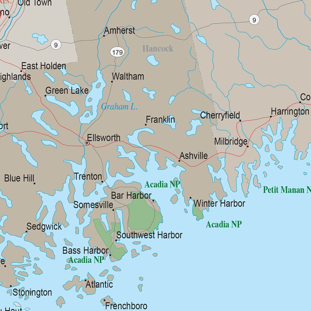 Earth Toned Maine Travel Pin Map closeup