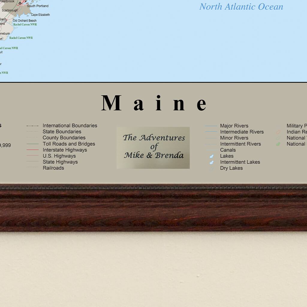 Earth Toned Maine Travel Pin Map Plaque Location