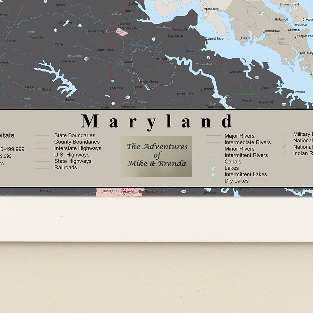 Earth Toned Maryland State Pin Map plaque location