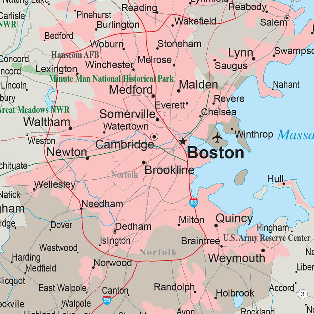 Earth Toned Massachusetts Push Pin Map with Pins closeup