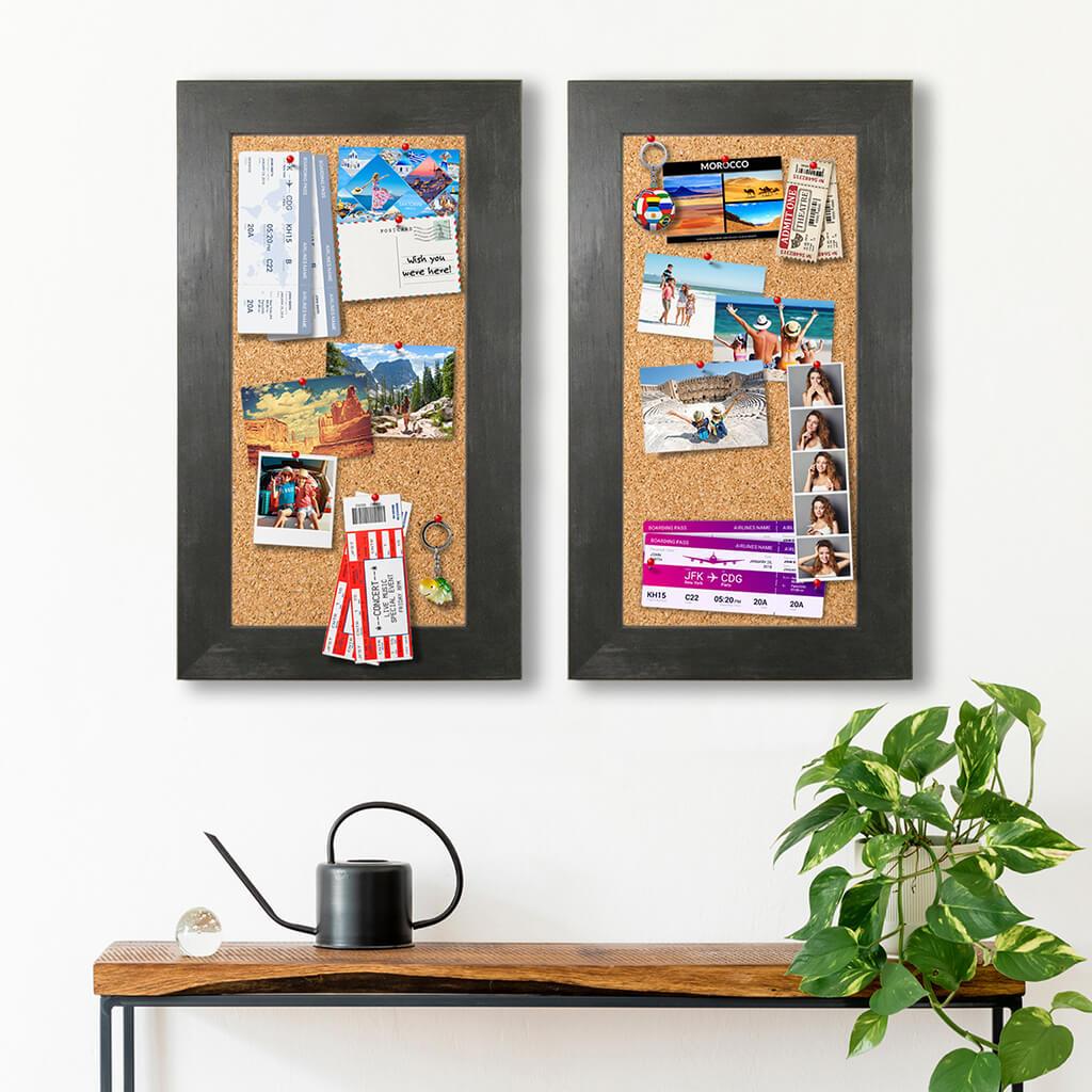 2 Pack Cork Memory Boards Rustic Black Frame