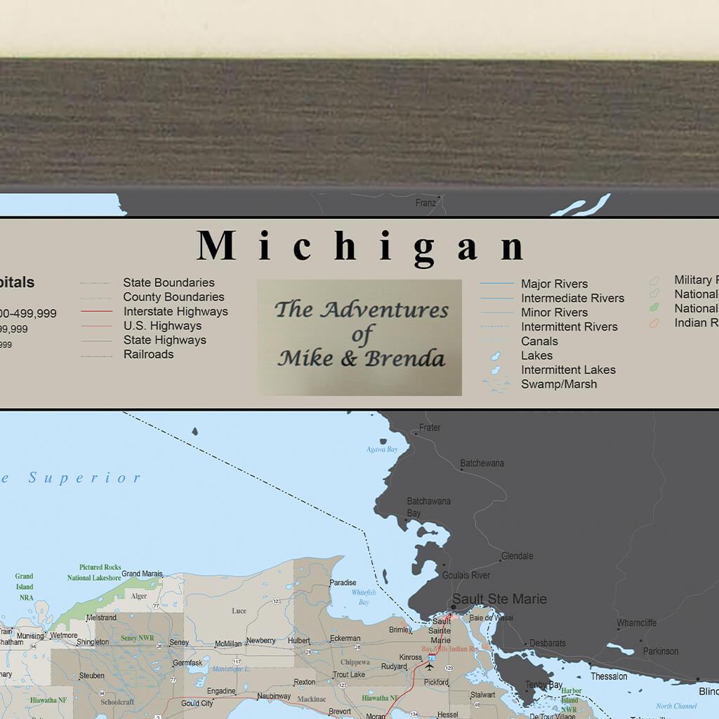 Earth Toned Michigan Travel Map Plaque Location