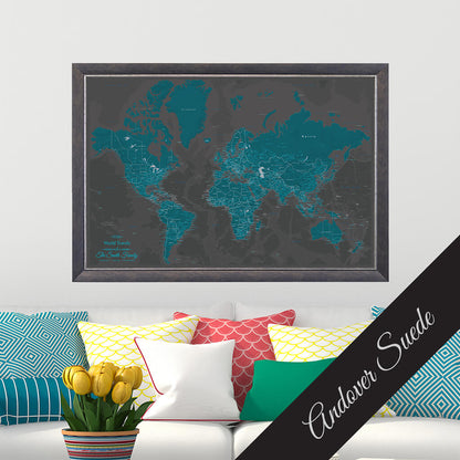 Canvas Midnight Dream Push Pin Travel Map in Andover Suede Frame