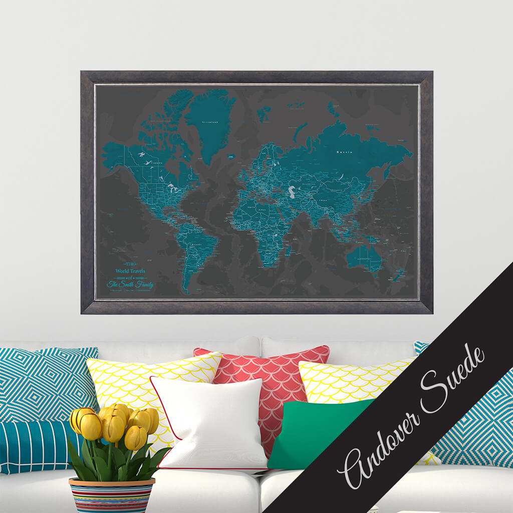 Canvas Midnight Dream Push Pin Travel Map in Andover Suede Frame