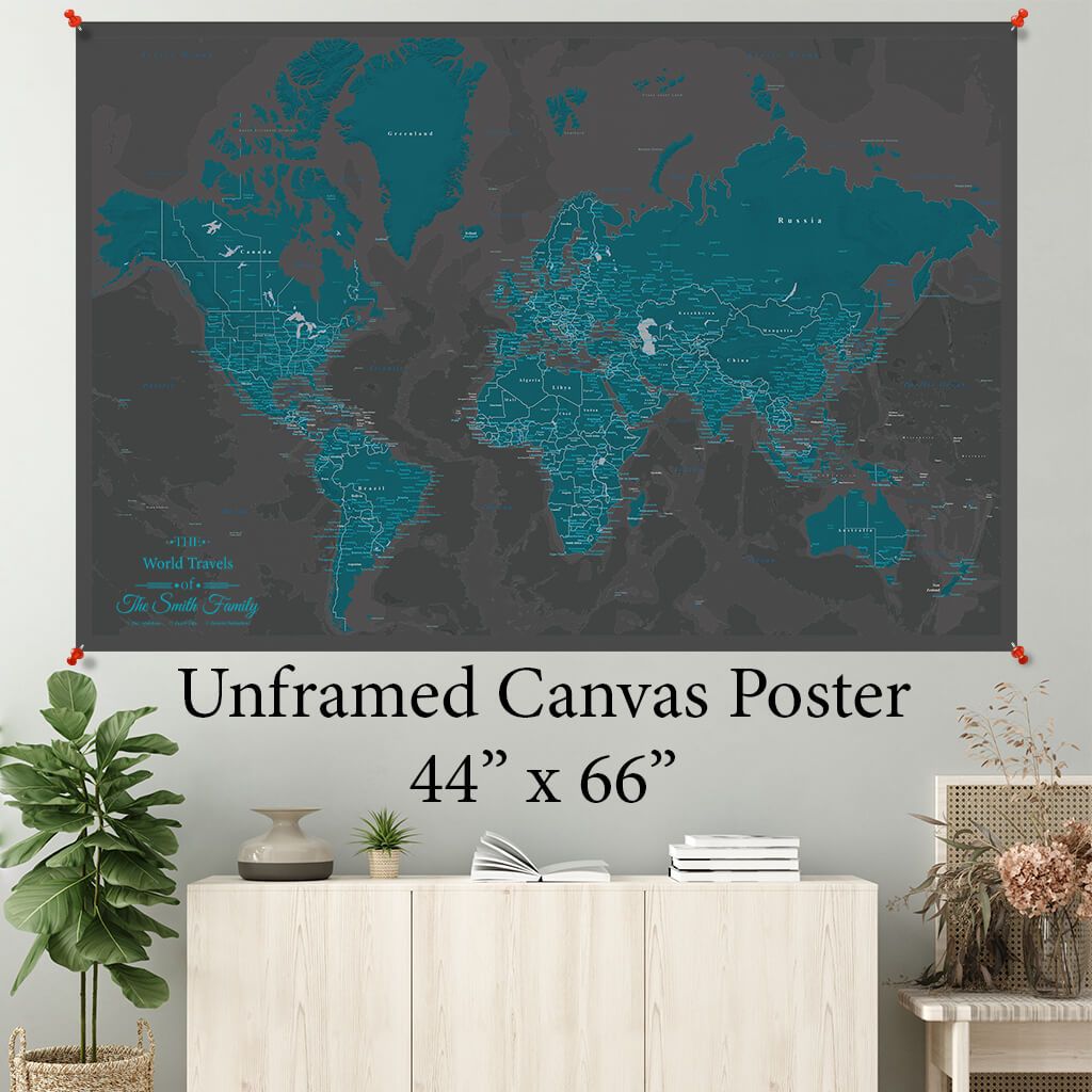 44 X 66 Rolled Canvas Poster Midnight Dream World Map