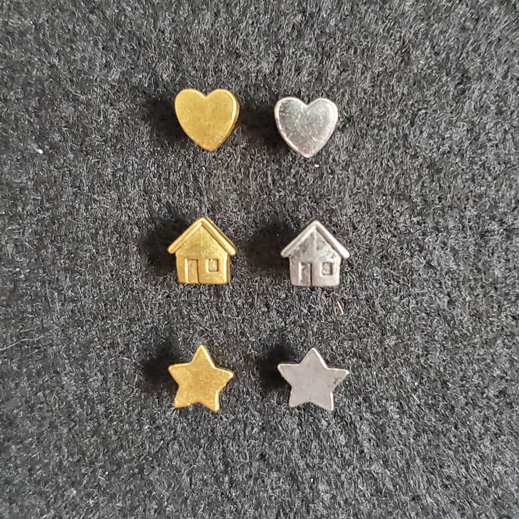 MINI Metal Push Pins - Set of 4 - Gold or Silver - Hearts, Stars, Houses