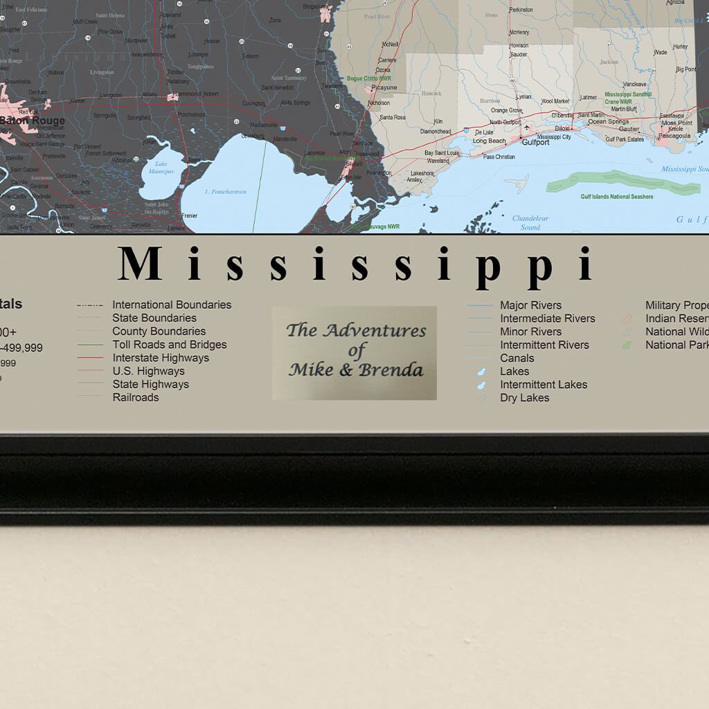 Earth Toned Mississippi State Travelers Map with Pins plaque location