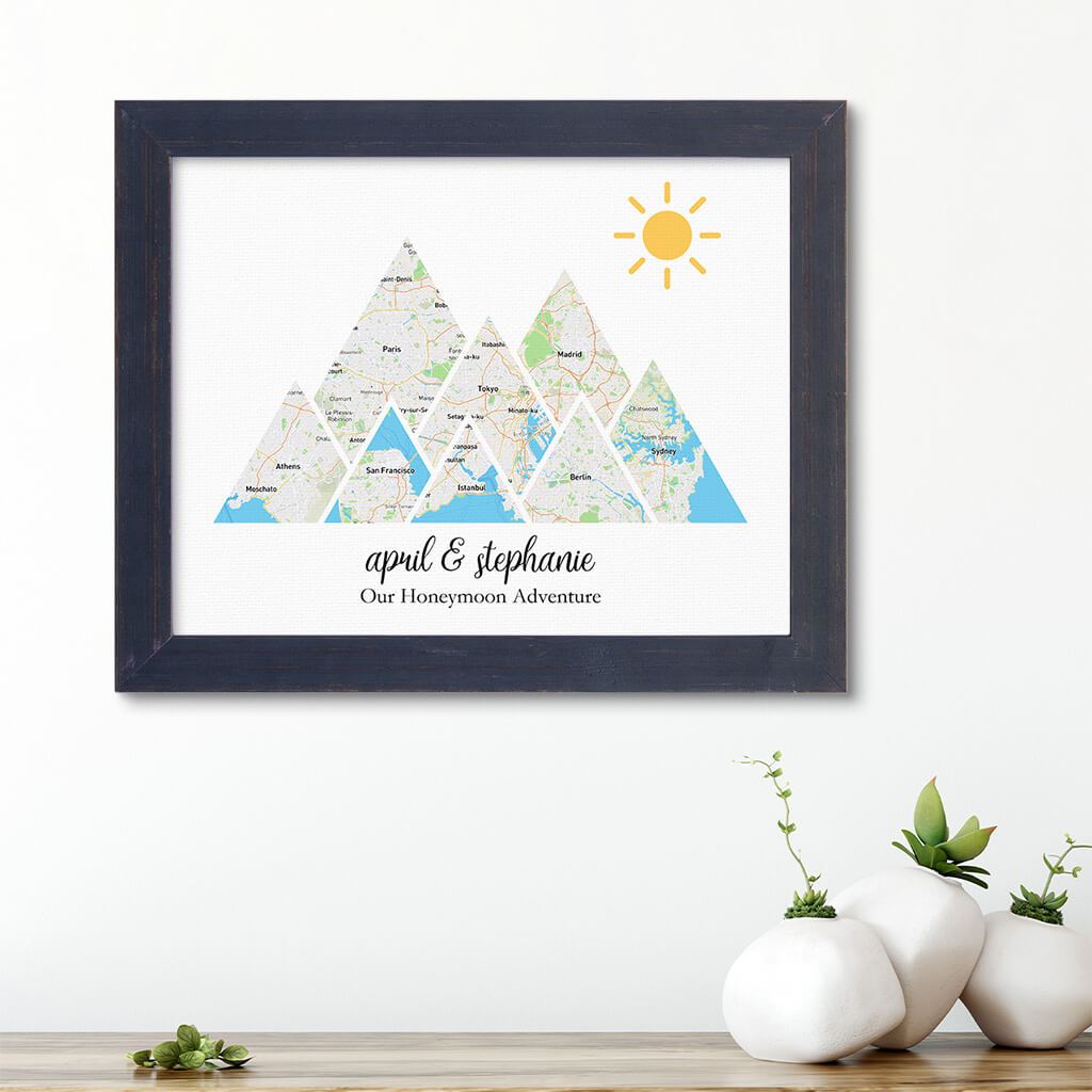 Mountain Map Art Option 1 in Carnival Espresso Frame