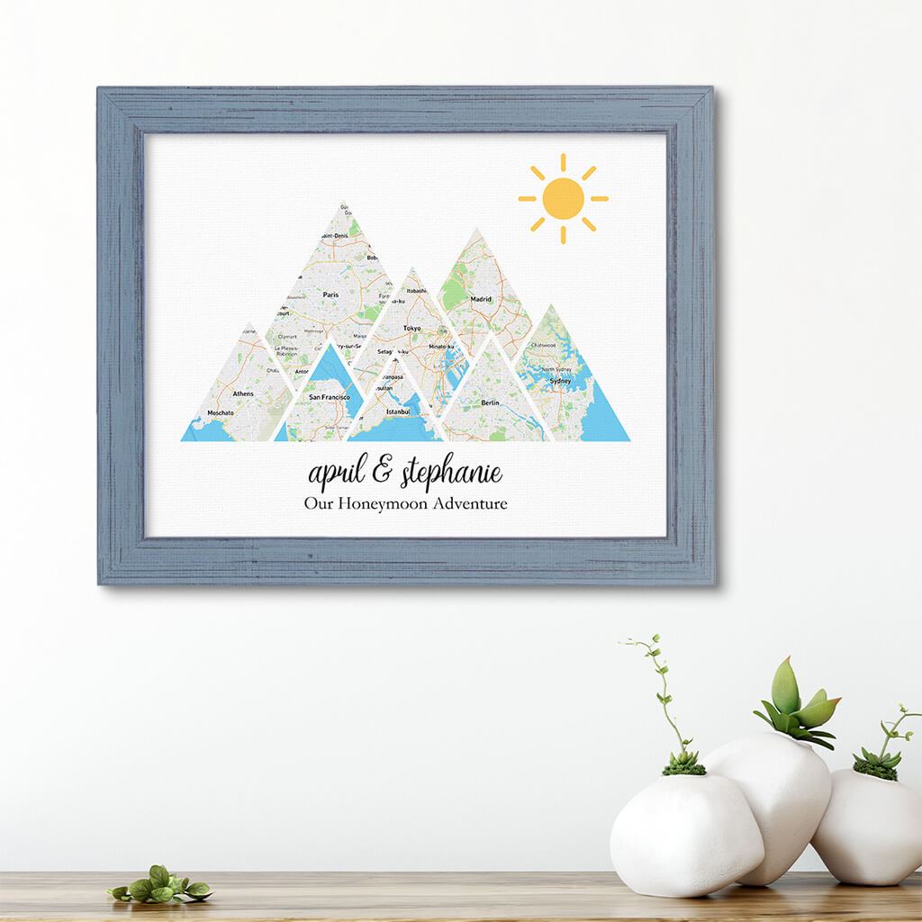 Mountain Map Art Option 1 in Carnival Gray Frame