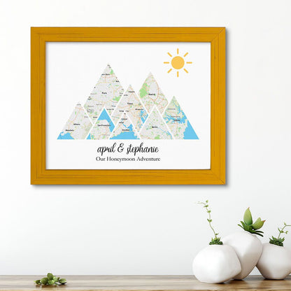 Mountain Map Art Option 1 in Carnival Yellow Frame