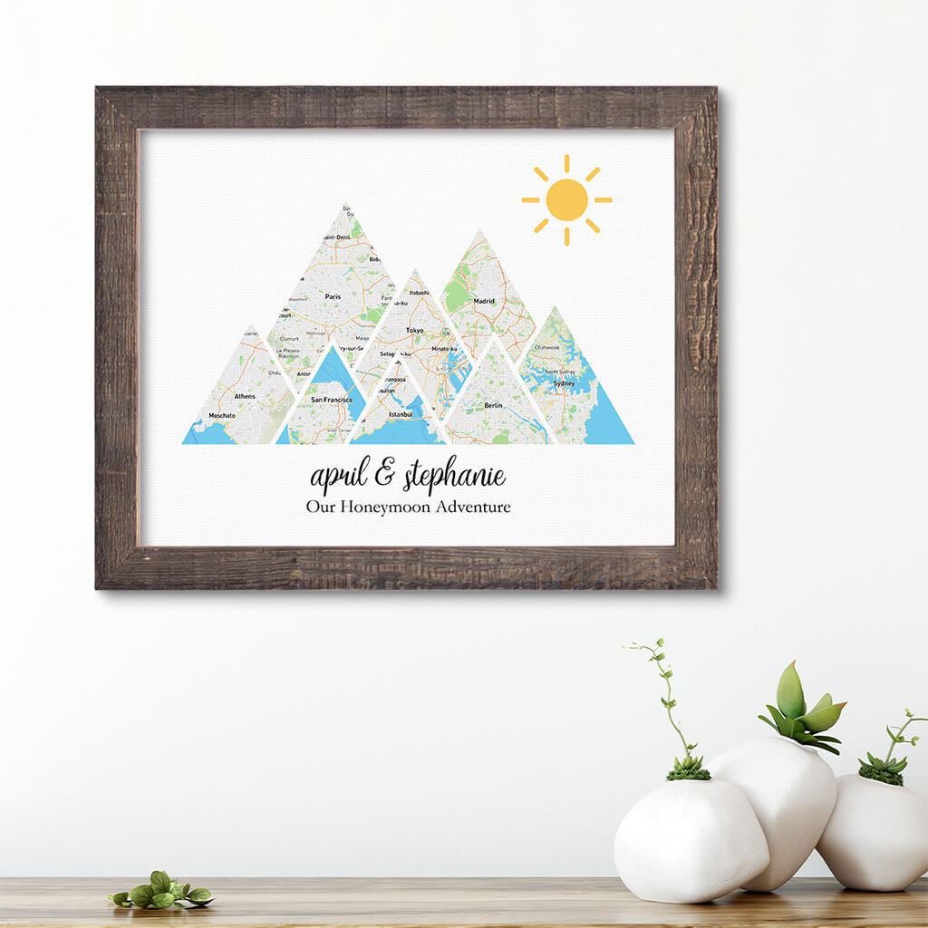 Mountain Map Art Option 1 in Madison Natural Frame