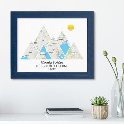 Mountain Map Art Option 2 in Carnival Blue Frame