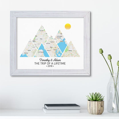 Mountain Map Art Option 2 in Carnival White Frame