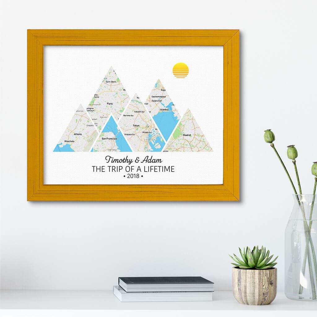 Mountain Map Art Option 2 in Carnival Yellow Frame