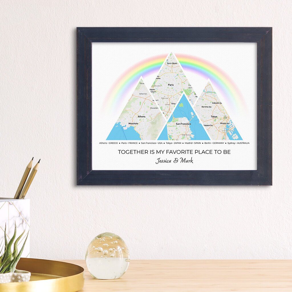 Mountain Map Art Option 3 in Carnival Espresso Frame